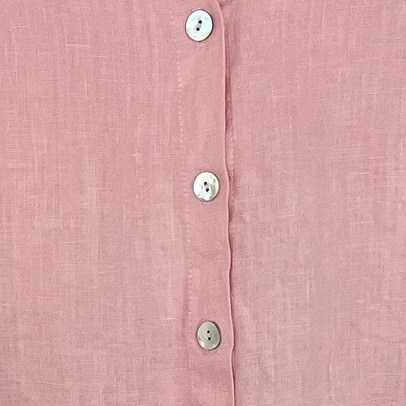 Cut Loose 100% Linen Pink Top Women’s L Button Up Blouse Uneven Hem Boxy - Picture 3 of 10